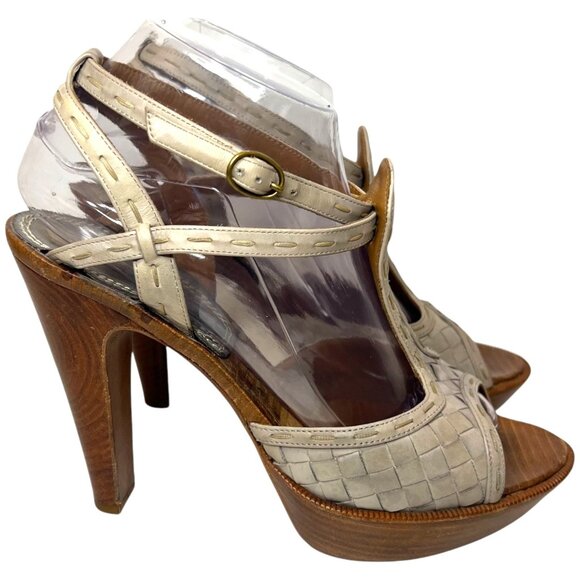 BOTTEGA VENETA Intrecciato Leather Ankle Strap Platform Sandals 38 8 Woven Gray - Picture 3 of 9